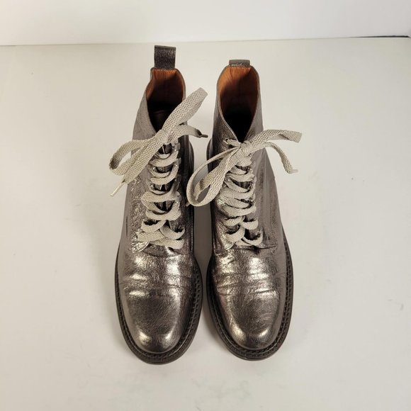 SPACE Styled in France Metallic Taupe Leather Combat Boot Women Sz 6.5 - Picture 9 of 14
